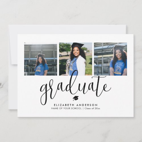 Elegant Black and White Photo Collage Graduation Invitation