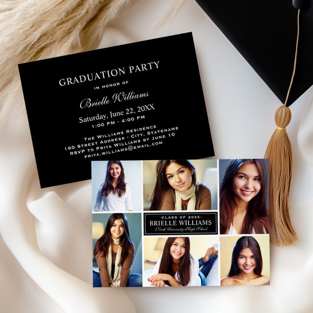 Elegant Black and White Photo Collage Graduation Invitation (Creator Uploaded)