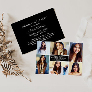 Elegant Black and White Photo Collage Graduation Invitation