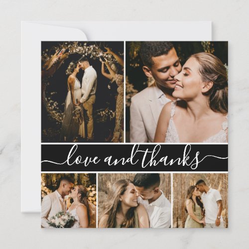 Elegant Black and White Photo Collage Wedding Thank You Card