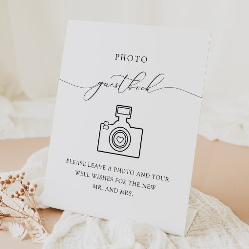 Elegant Black and White Photo Guest Book Pedestal Sign