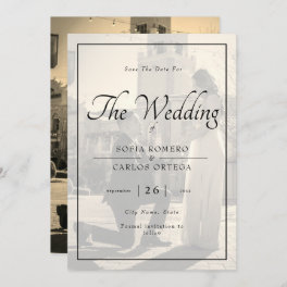 Elegant Black And White Photo Save The Date Invitation