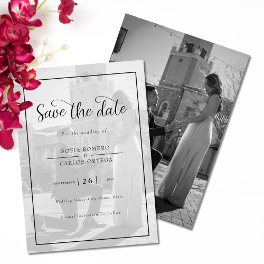 Elegant Black And White Photo Save The Date Invitation