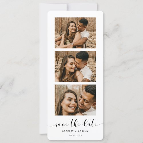Elegant black and white Photo strip Save the date Announcement