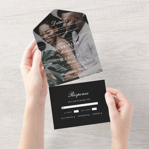 Elegant Black and White Photo Wedding All In One Invitation