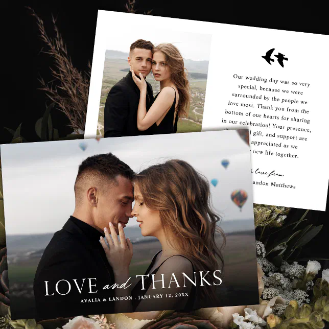 Elegant Black and White Photo Wedding | Birds Thank You Card | Zazzle