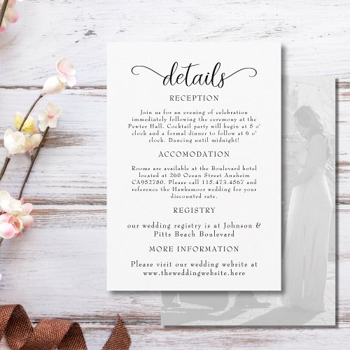 Elegant Black And White Photo Wedding Enclosure Card