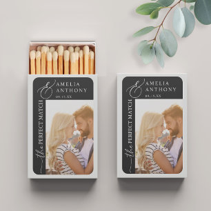 Elegant Black and White Photo Wedding Favor Matchboxes
