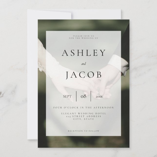 Elegant Black and White Photo Wedding Invitation (Front)