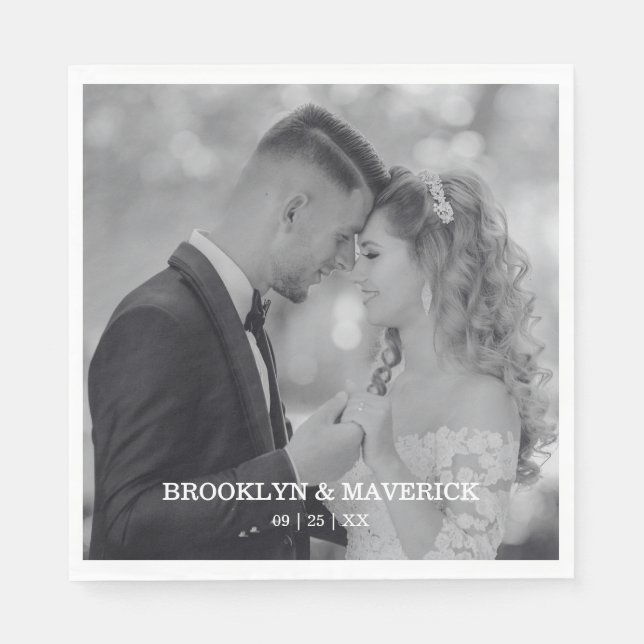 Elegant Black And White Photo Wedding Napkins (Front)