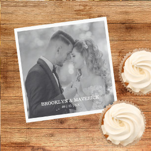 Elegant Black And White Photo Wedding Napkins