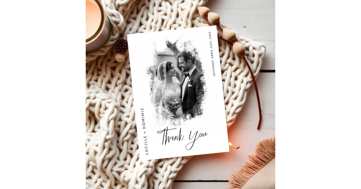 Elegant Black and White Photo Wedding Thank You Card | Zazzle