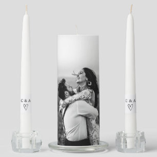 Elegant Black and White Photo Wedding Unity Candle Set