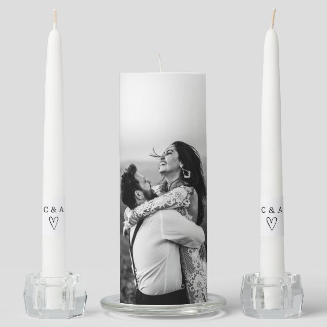 Elegant Black and White Photo Wedding Unity Candle Set (Front)