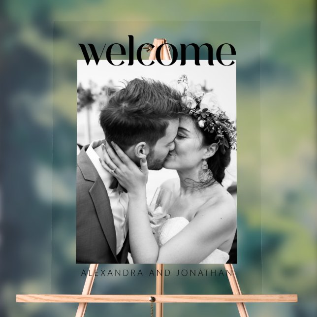 Elegant Black and White Photo Wedding Welcome Acrylic Sign (Neutral)