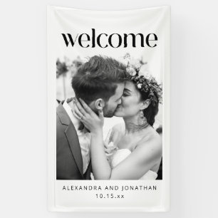 Elegant Black and White Photo Wedding Welcome Banner