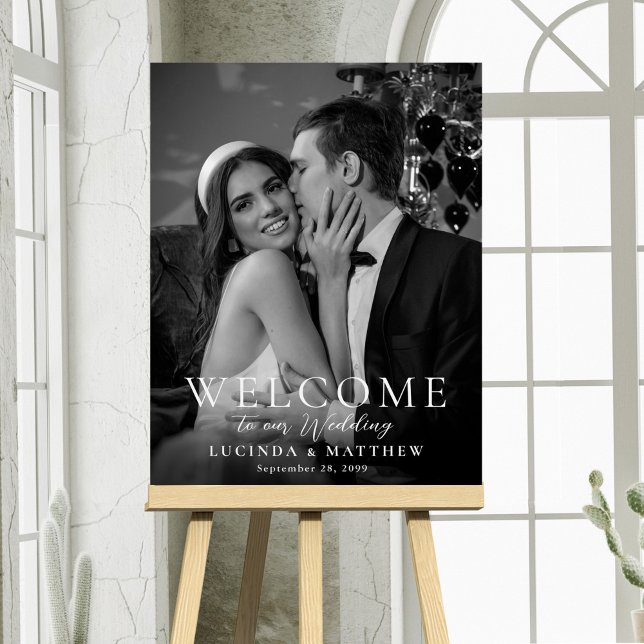 Elegant Black and White Photo Wedding Welcome Foam Board (Personalize this beautiful elegant wedding welcome sign with your photo and text.)