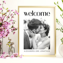 Elegant Black and White Photo Wedding Welcome Sign