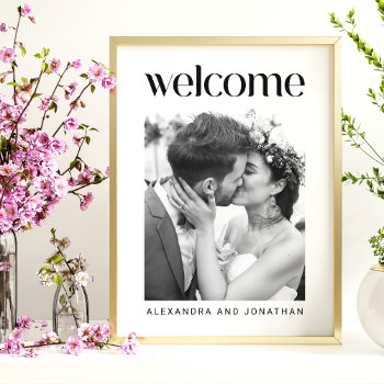 Elegant Black And White Photo Wedding Welcome Sign by LEAFandLAKE at Zazzle