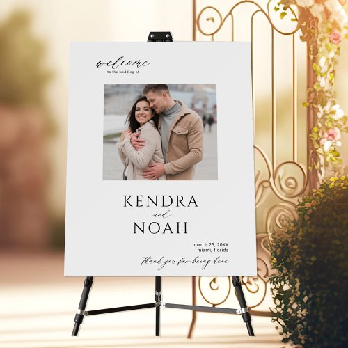 Elegant black and white PHOTO wedding welcome sign