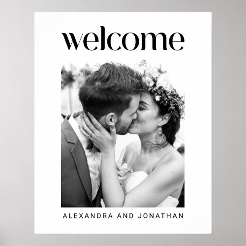 Elegant Black and White Photo Wedding Welcome Sign