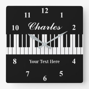 Elegant black and white piano key custom square wall clock
