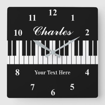 Elegant Black And White Piano Key Custom Square Wall Clock by logotees at Zazzle