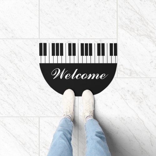Elegant black and white piano keys welcome doormat