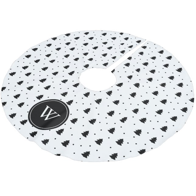 Elegant Black and White Pine Trees Personalized Brushed Polyester Tree Skirt (Angled)