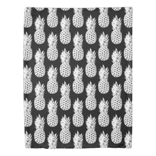 Elegant black and white pineapple fruit pattern duvet cover