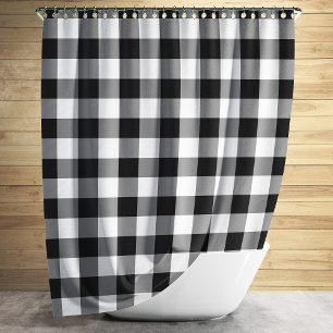 Elegant Black And White Plaid Gingham Shower Curtain
