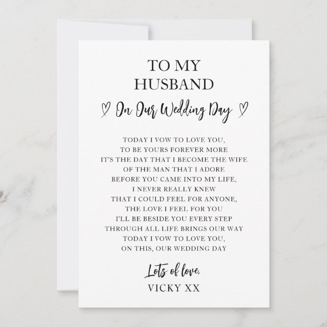 Elegant Black and White Poem Card for My Groom (Front)