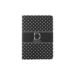 Elegant Black and White Polka Dot Monogrammed Passport Holder
