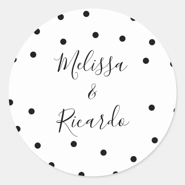 Elegant Black and White Polka Dots Classic Round Sticker | Zazzle