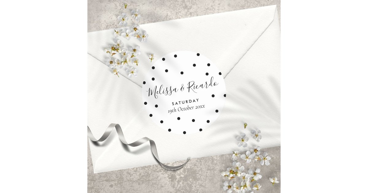 Elegant Black and White Polka Dots Wedding Classic Round Sticker | Zazzle