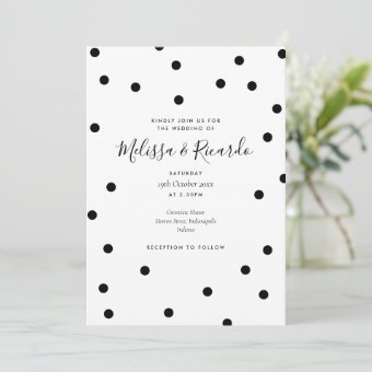 Elegant Black And White Polka Dots Wedding Invitation | Zazzle