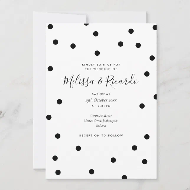 Elegant Black and White Polka Dots Wedding Invitation | Zazzle