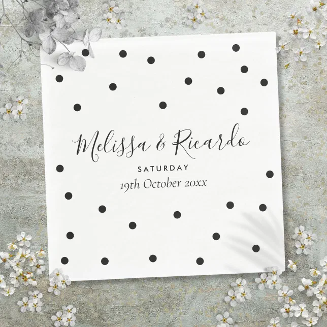 Elegant Black and White Polka Dots Wedding Napkins | Zazzle