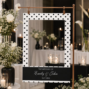 Elegant Black and White Polka Dots Wedding Photo Selfie Frame
