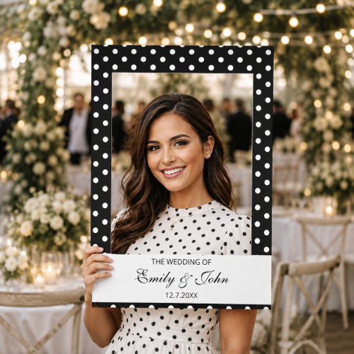 Elegant Black and White Polka Dots Wedding Photo Selfie Frame