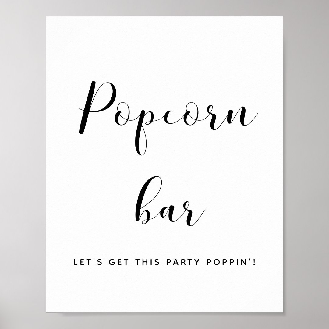 Elegant black and white Popcorn bar wedding sign | Zazzle