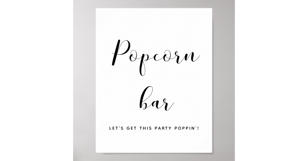 Elegant black and white Popcorn bar wedding sign | Zazzle