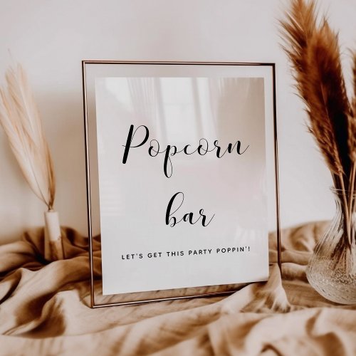 Elegant black and white Popcorn bar wedding sign