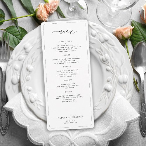 Elegant black and white printable wedding menu invitation