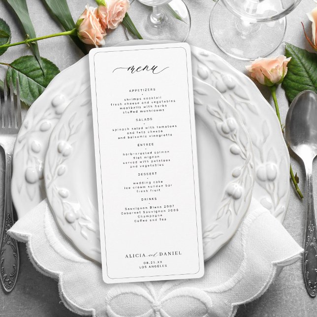 Elegant black and white printable wedding menu invitation (Creator Uploaded)