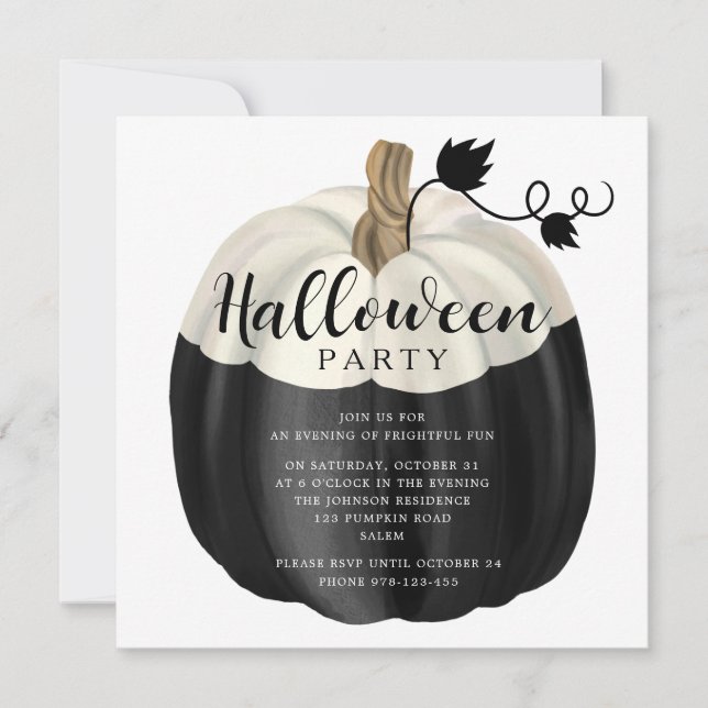 Elegant Black And White Pumpkin Halloween Party  Invitation (Front)