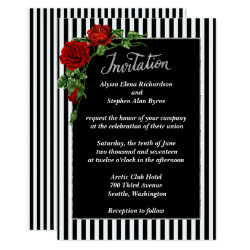 Elegant Black and White Red Rose Wedding Invitatio Card