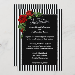Elegant Black and White Red Rose Wedding Invitatio Invitation