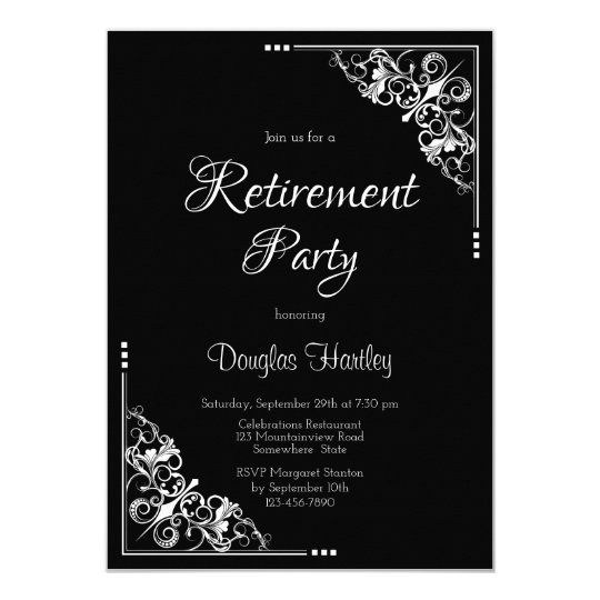 Elegant Black and White Retirement Party Invitation | Zazzle.com