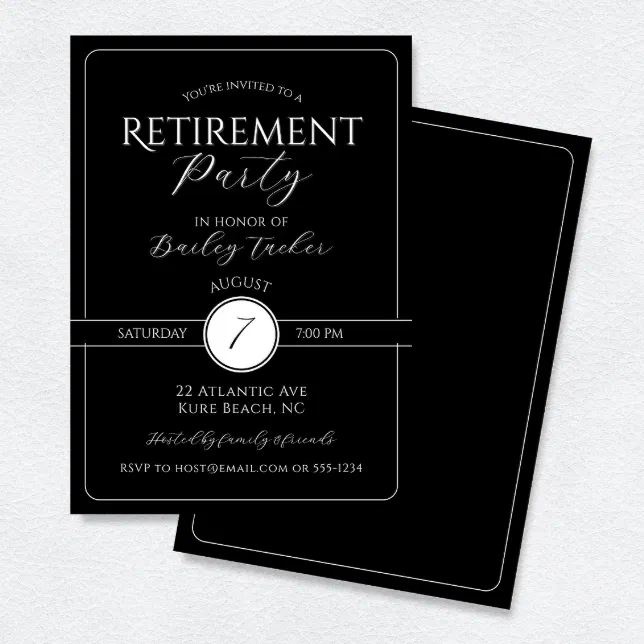 Elegant Black and White Retirement Party Invitation | Zazzle